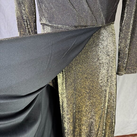 NWT Ieena For Mac Duggal Metallic Black & Gold Long Sleeve Gown Size 10 - Picture 10 of 12